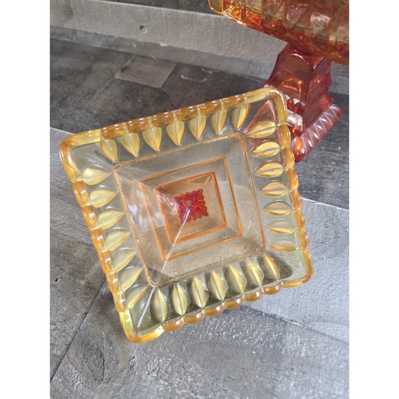 Vintage Indiana Glass Red Orange Sunset Jeanette Amberina Candy Dish - Picture 4 of 5